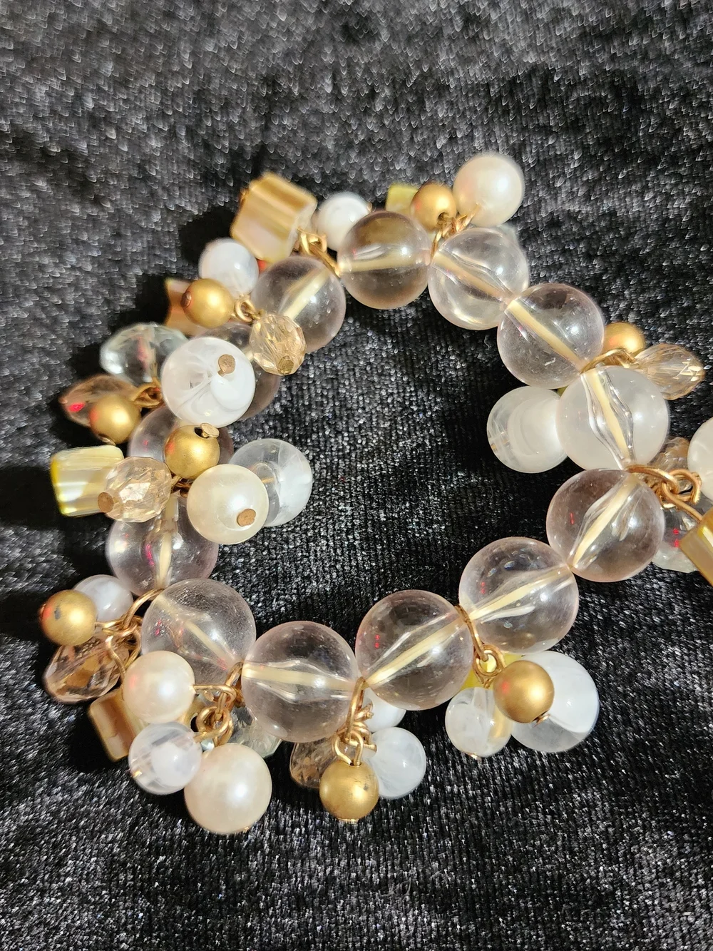 Gold & Pearl Cluster Beaded Stretch Bracelet - Women's Jewelry